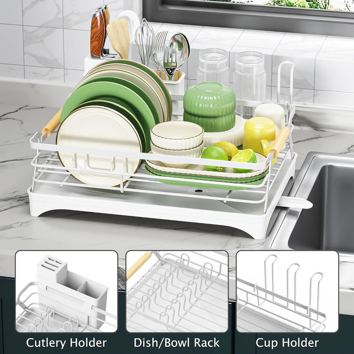 Epicano Dish Drying Rack for Kitchen Counter,Space-Saving Dish Rack,Rustproof Dish Drainer with