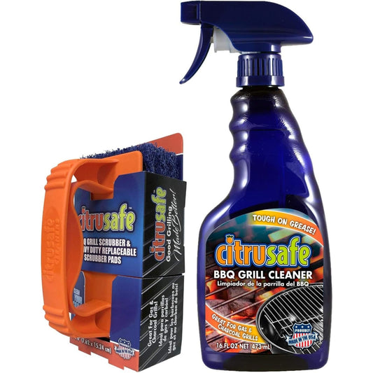 CitruSafe Grill Cleaning Kit - BBQ Grill Cleaner (16oz) and BBQ Grill Scrubber with 3 Heavy Duty