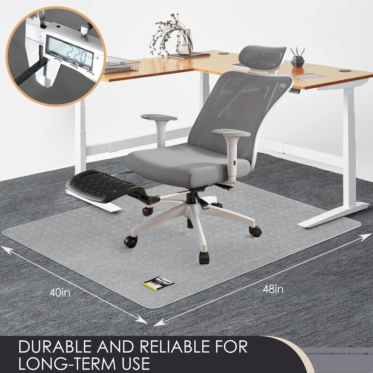 Kuyal Office Chair Mat for Carpet, Set of 2, 40x48 Clear Heavy Duty Computer Chair Mat, Under Desk
