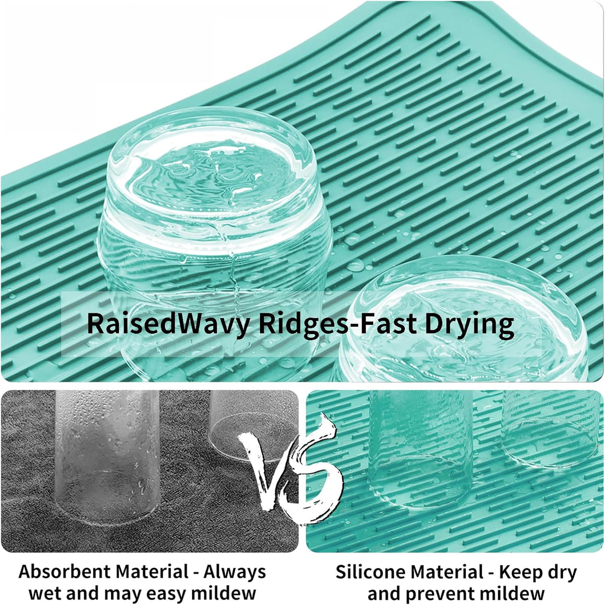 ZLR Silicone Dish Drying Mat for Kitchen Counter, Eco-Friendly Fast Dry Dish Mat, Easy Clean Multi