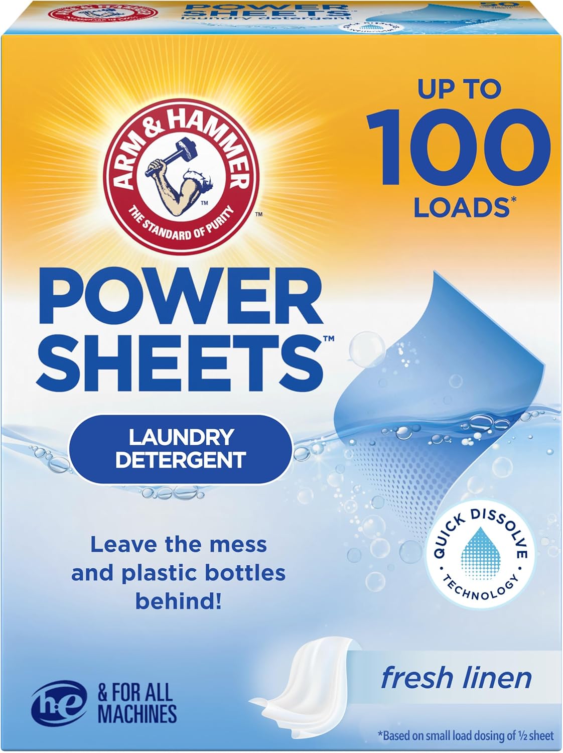 ARMHAMMER Arm & Hammer Power Sheets Laundry Detergent, Fresh Linen 50ct