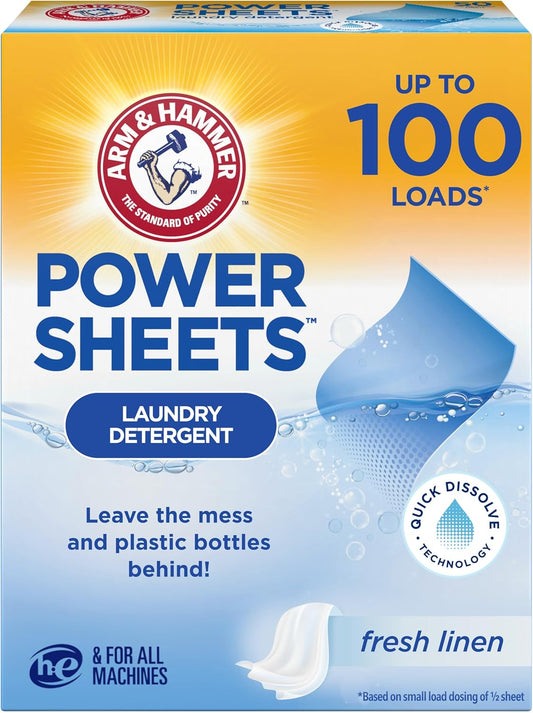 ARMHAMMER Arm & Hammer Power Sheets Laundry Detergent, Fresh Linen 50ct