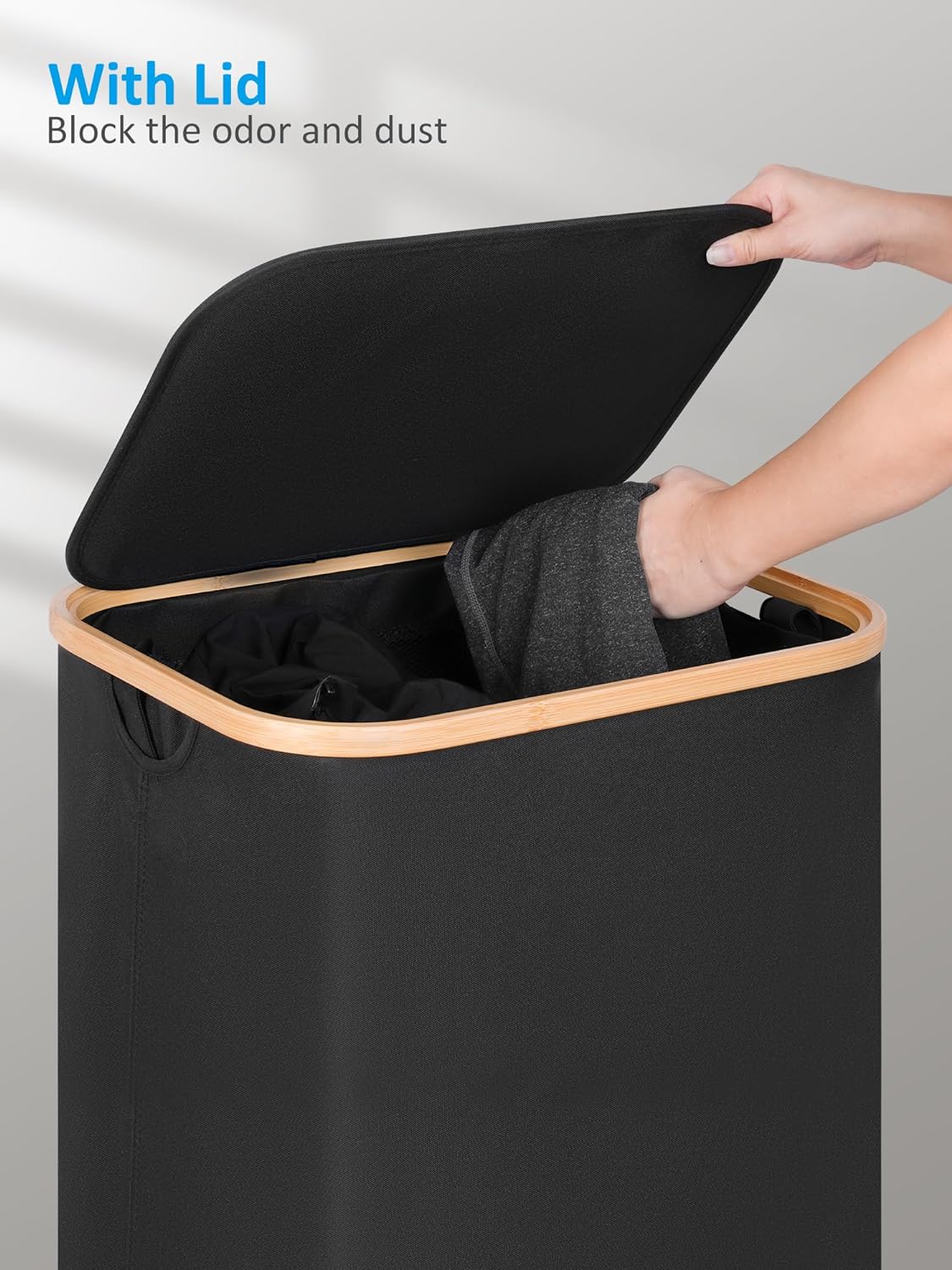 efluky Laundry Basket with Wheels, Tall Rolling Laundry Hamper with Lid and Removable Bag