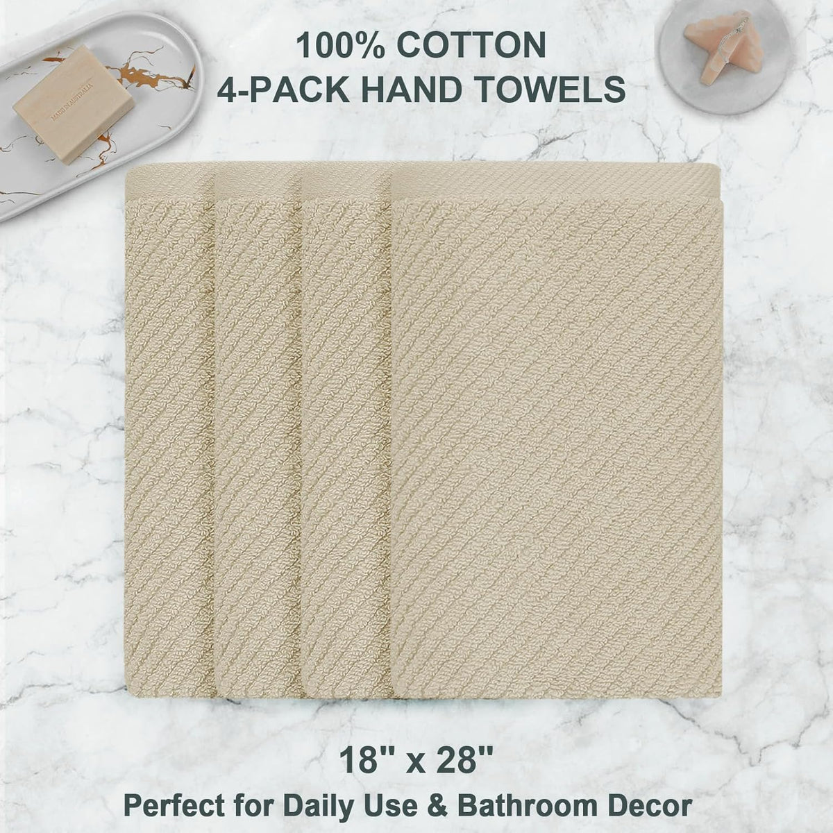 VOOVA & MOVAS Taupe Hand Towels for Bathroom, Large 18"x28" | 100% Cotton | Lightweight | Thick |