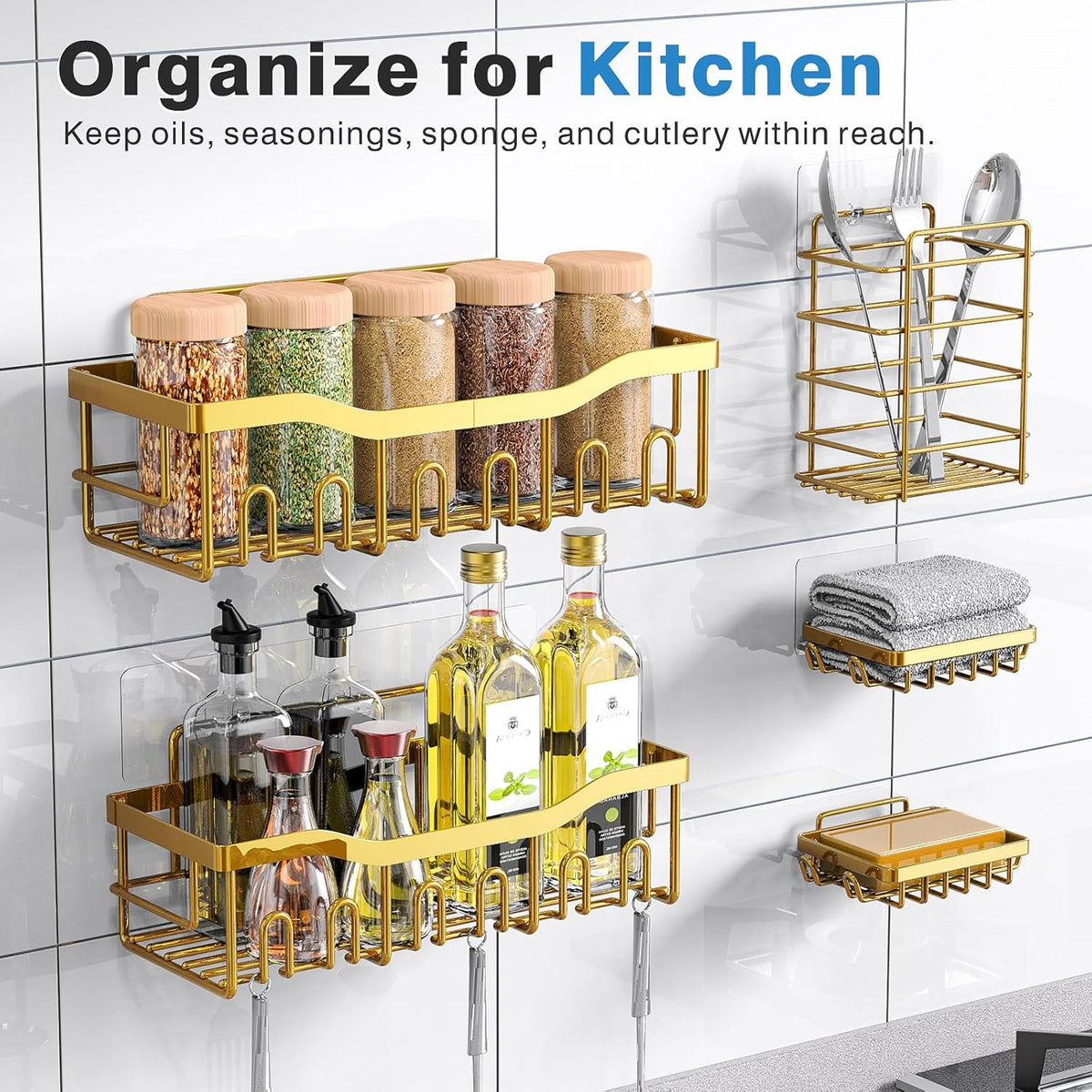 EUDELE 5-Pack Rustproof Stainless Steel Shower Caddy – No Drill Adhesive Bathroom Organizer with