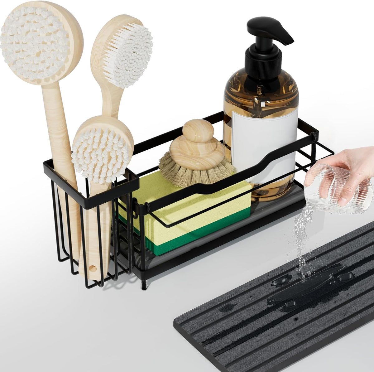 Sponge Holder for Kitchen Sink,Sink Caddy Organizer With Stone Drying Tray, Stainless Steel Kitchen