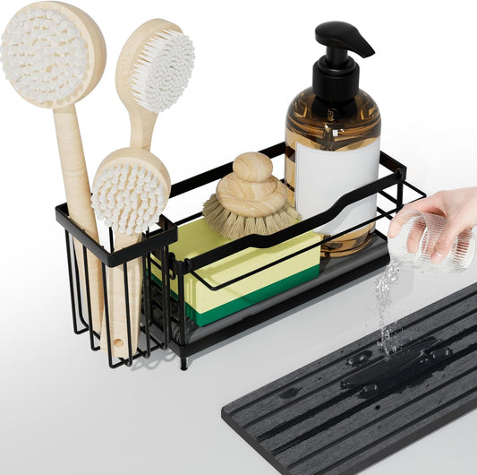 Sponge Holder for Kitchen Sink,Sink Caddy Organizer With Stone Drying Tray, Stainless Steel Kitchen