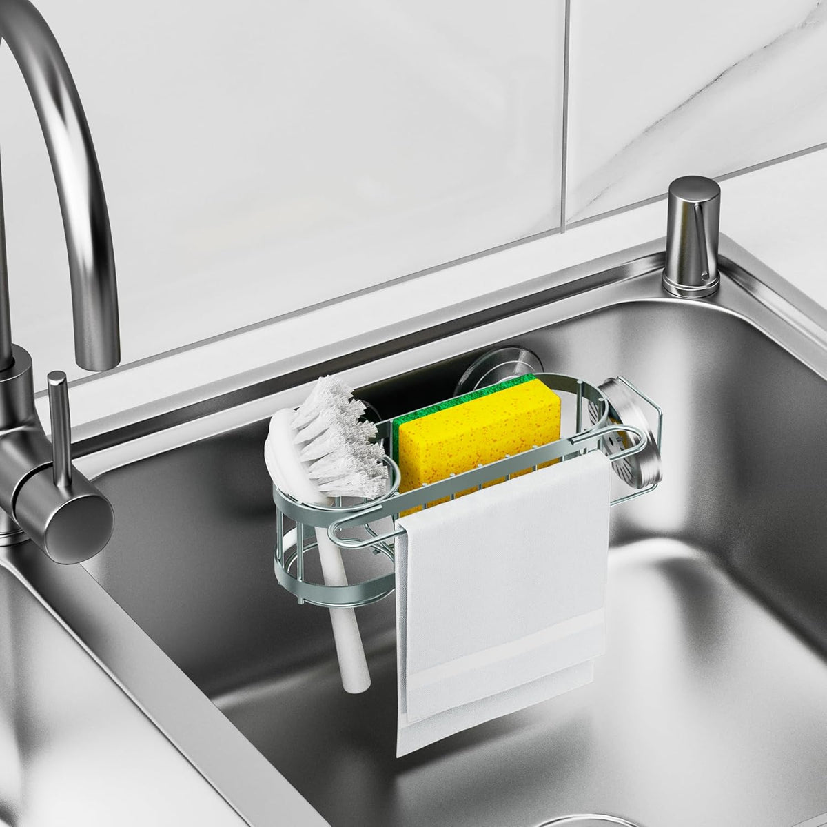 Cisily Sage Green Kitchen Sink Caddy Sponge Holder in the Sink, Stainless Steel Kitchen Organizer