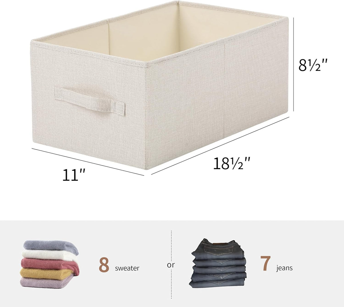 Linen Folding Storage Bins, 3 Pack Large Storage Baskets, Washable, Clothing Storage Bins with