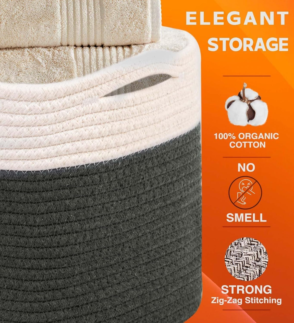CHAT BLANC Cotton Rope Baskets for Organizing | Storage Baskets for Shelves | Rope Basket for
