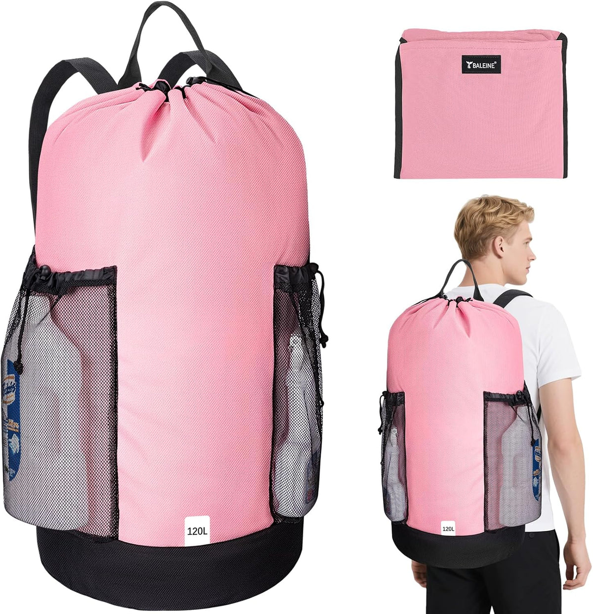 BALEINE 120L Laundry Bag Backpack, 900D Oxford Fabric Large Travel Laundry Bags with Shoulder