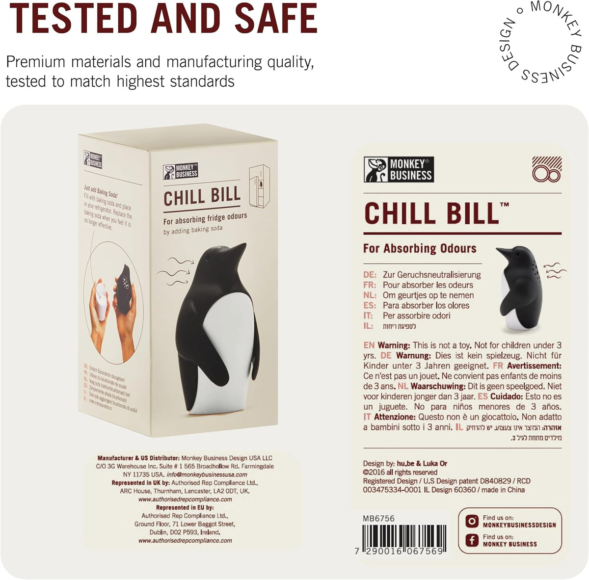 Monkey Business Chill Bill Refrigerator Deodorizer, Baking Soda Container, Baking Soda Fridge