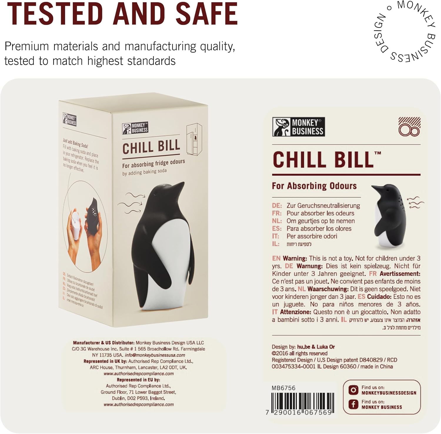 Monkey Business Chill Bill Refrigerator Deodorizer, Baking Soda Container, Baking Soda Fridge