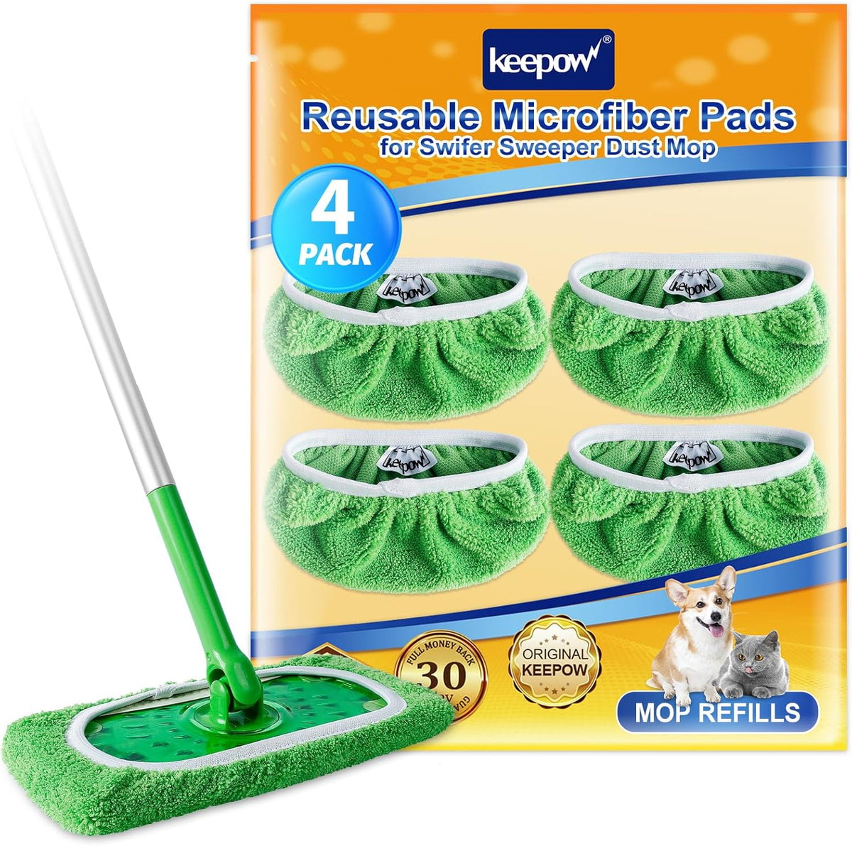 KEEPOW Reusable Wet Pads Refills Compatible with Swiffer Sweeper Mop, Dry Sweeping Cloths