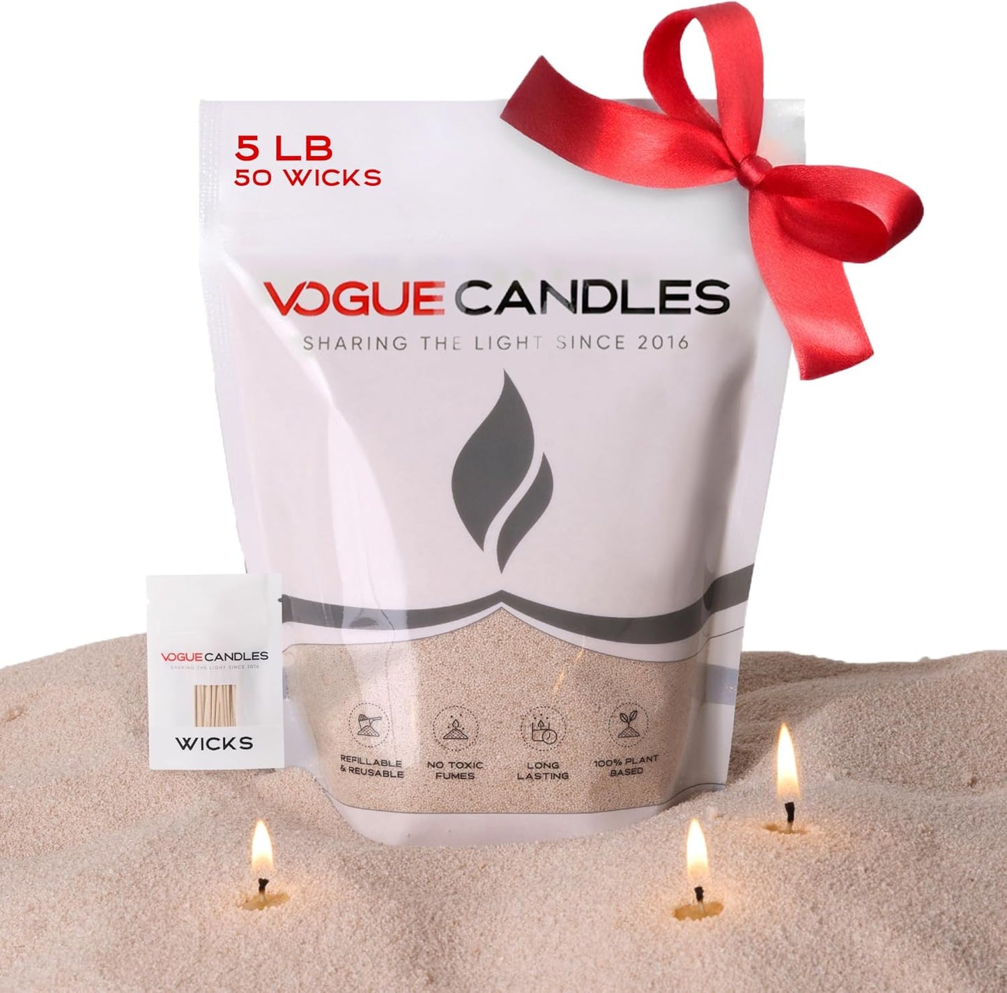 Vogue Candles 5LB Candle Sand with 50 Wicks | Bulk Refillable Plant-Based Granules for Custom