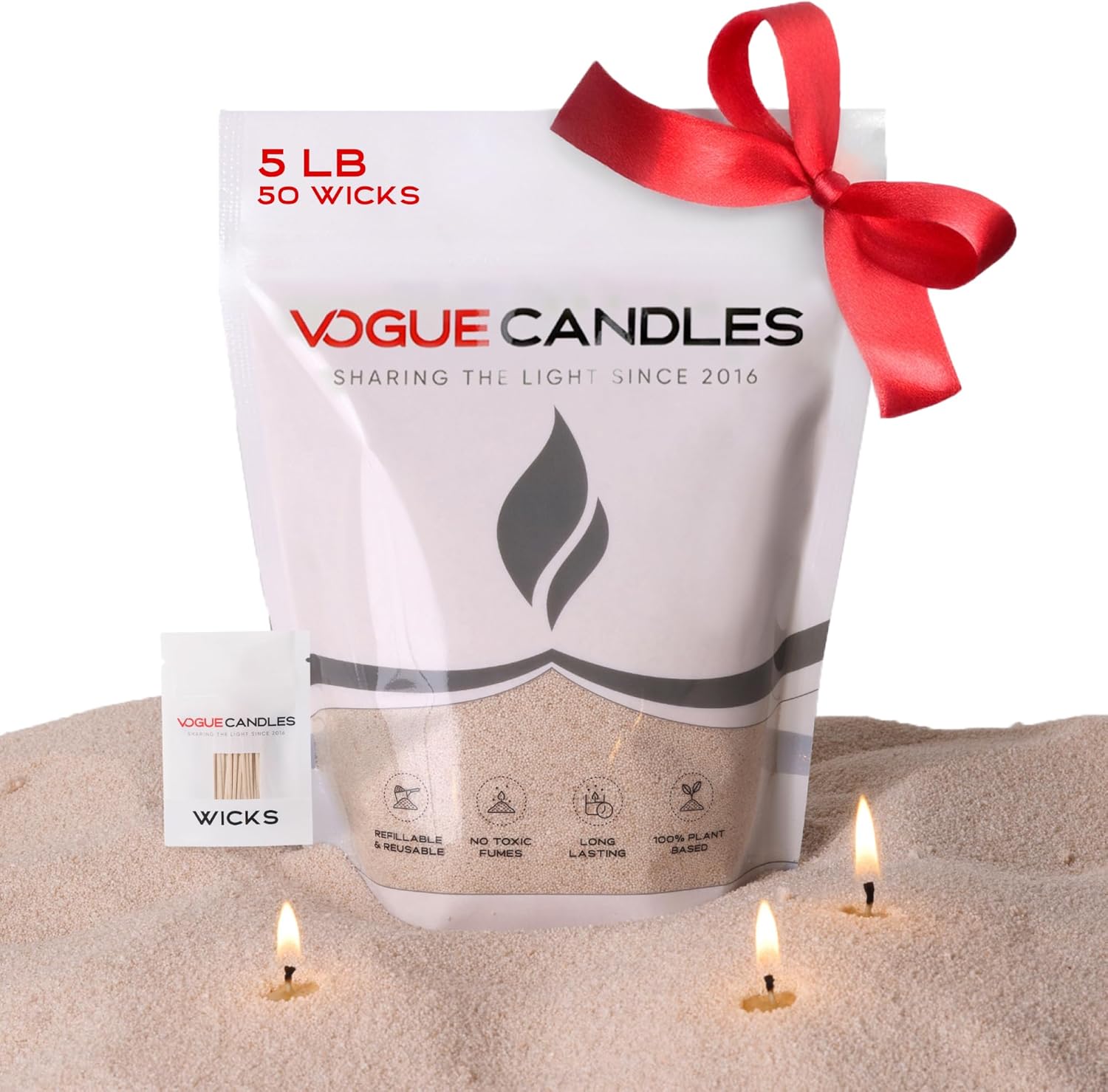 Vogue Candles 5LB Candle Sand with 50 Wicks | Bulk Refillable Plant-Based Granules for Custom