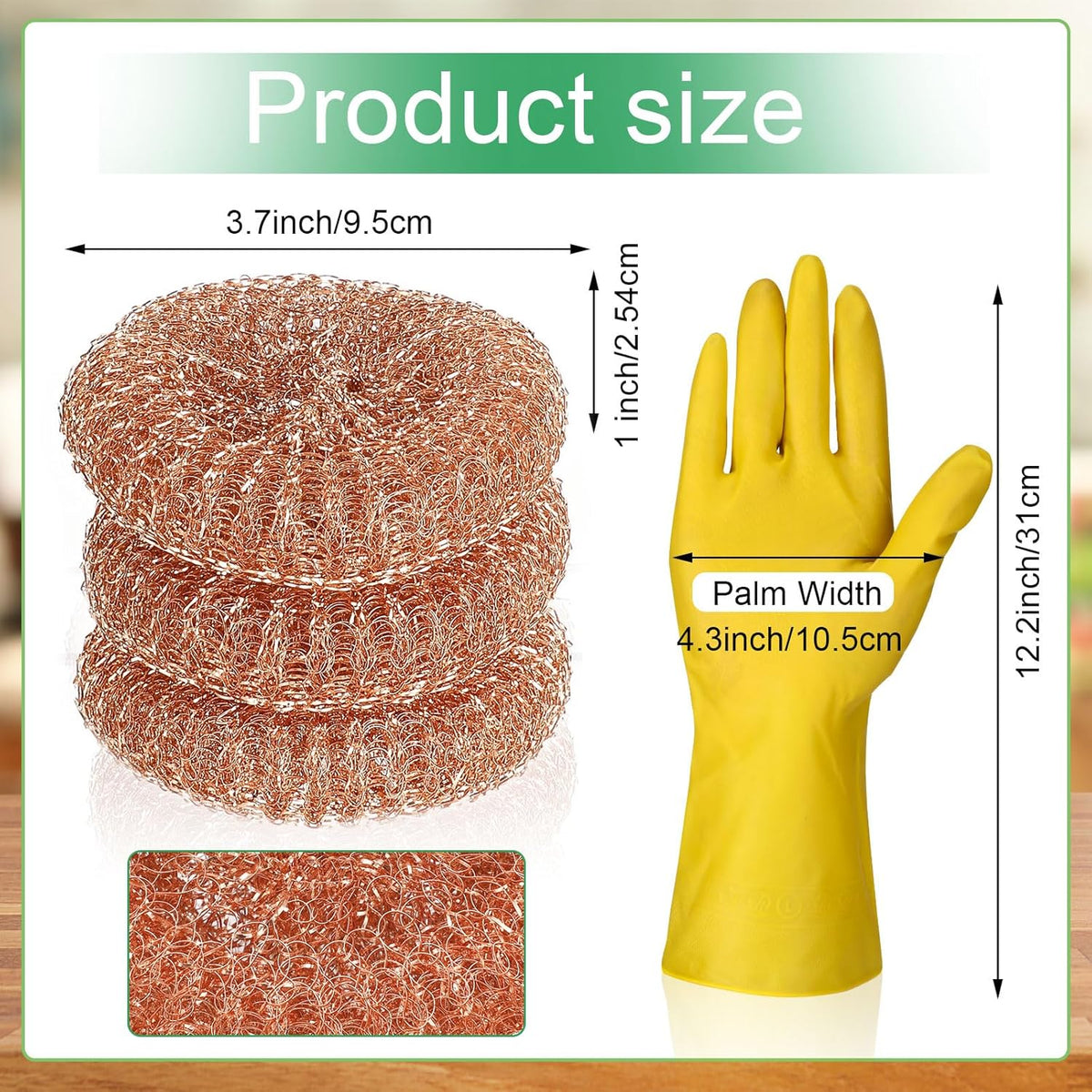 Hushee 50 Pack Copper Coated Scourers Rust Resistant Scrubbing Scouring Pad with 1 Pair of Rubber