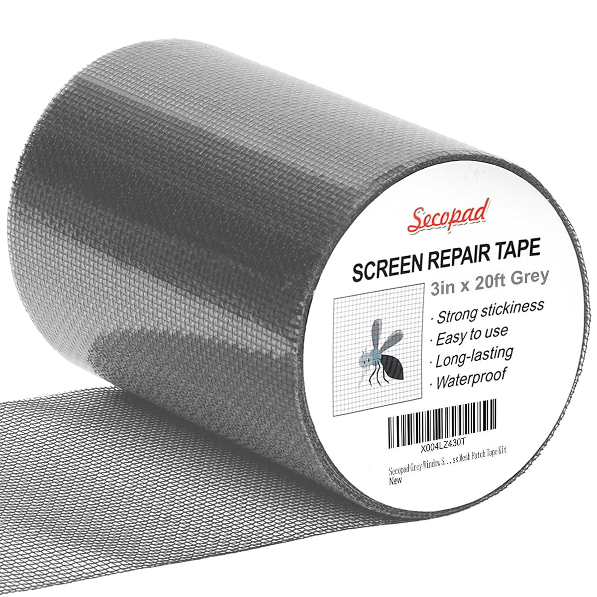 Grey Window Screen Repair Tape, 3IN X 20FT (240IN) Screen Repair Kit for Windows or Doors, Strong
