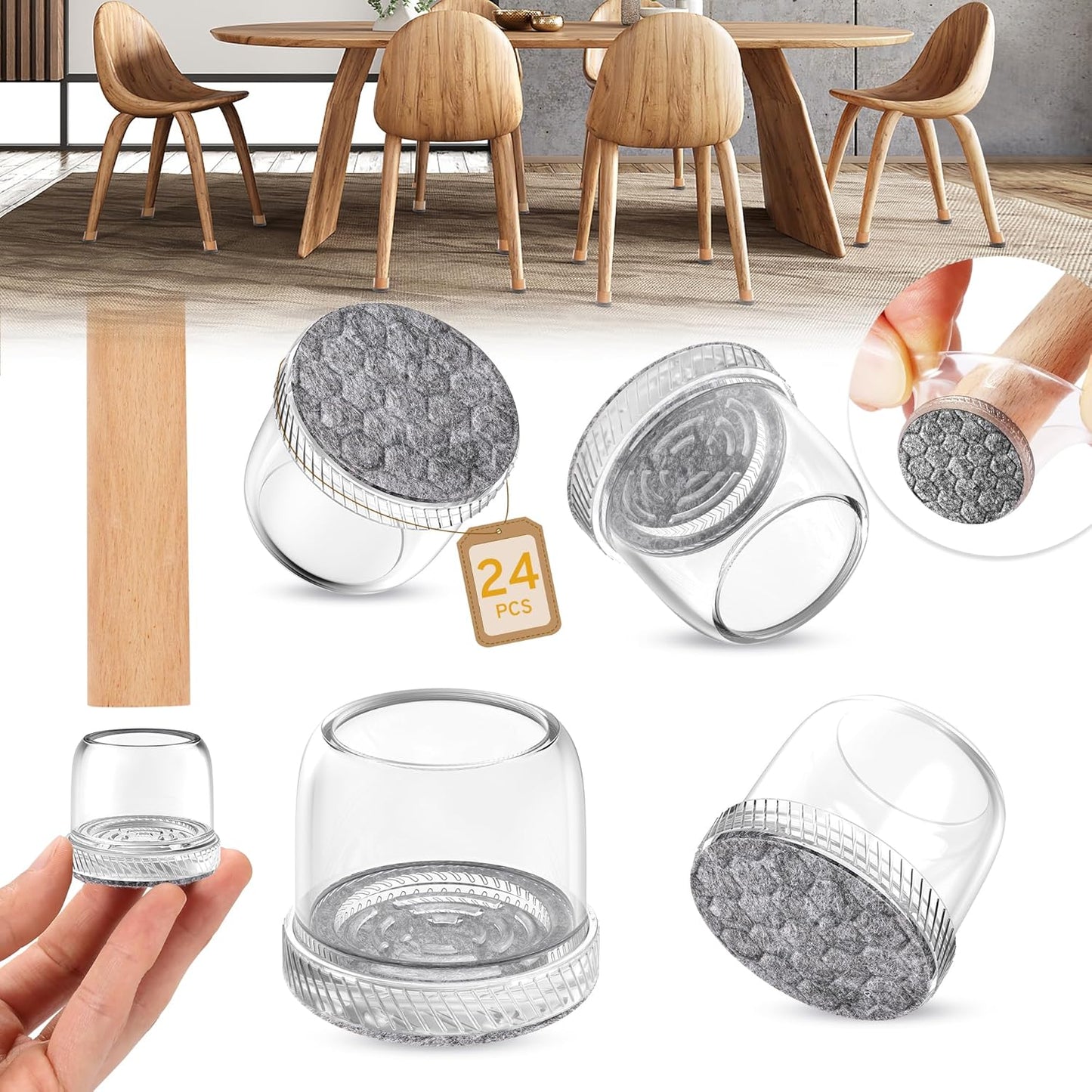 24PCS Extra Small Chair Leg Floor Protectors, Furniture Sliders, Chair Leg Protectors for Hardwood