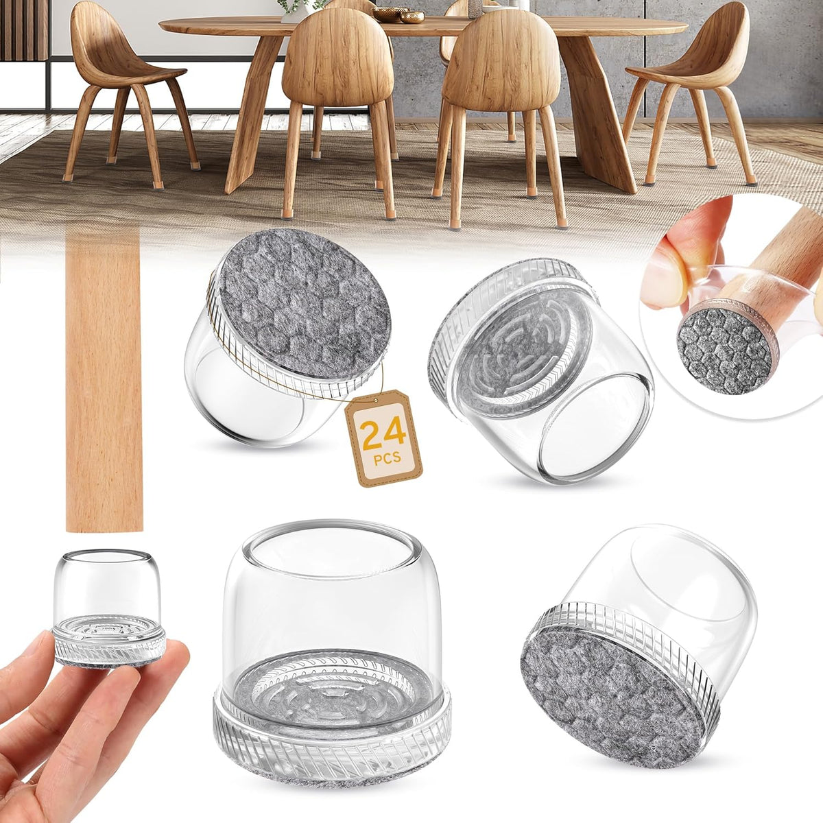 24PCS Extra Small Chair Leg Floor Protectors, Furniture Sliders, Chair Leg Protectors for Hardwood