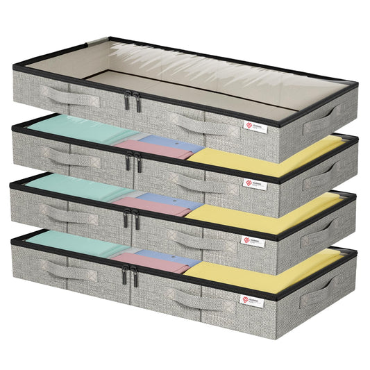 4.5 Inches Under Bed Storage Containers with Sturdy Sidewalls/Bottom and Reinforced Handles，Low