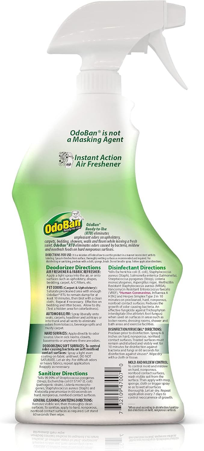 OdoBan Ready-to-Use Disinfectant and Odor Eliminator, Set of 3 Spray Bottles, Made in the USA