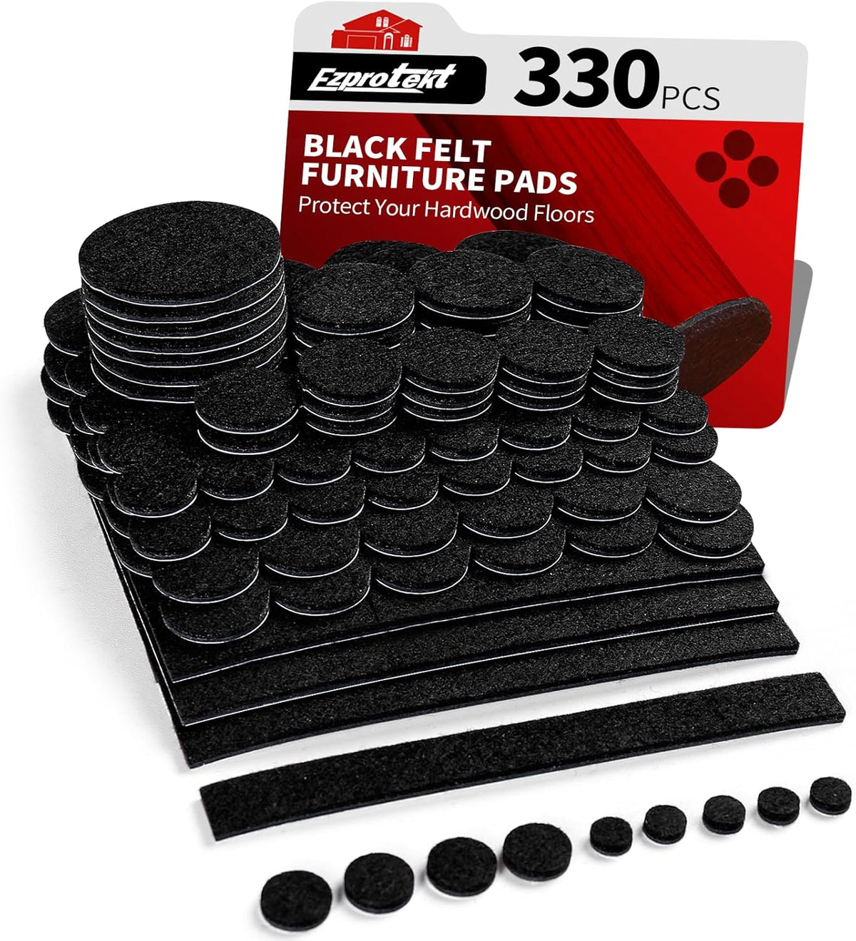 Ezprotekt 330 Pcs Felt Furniture Pads for Hardwoods Floors, Self Adhesive Cuttable Chair Felt Pads
