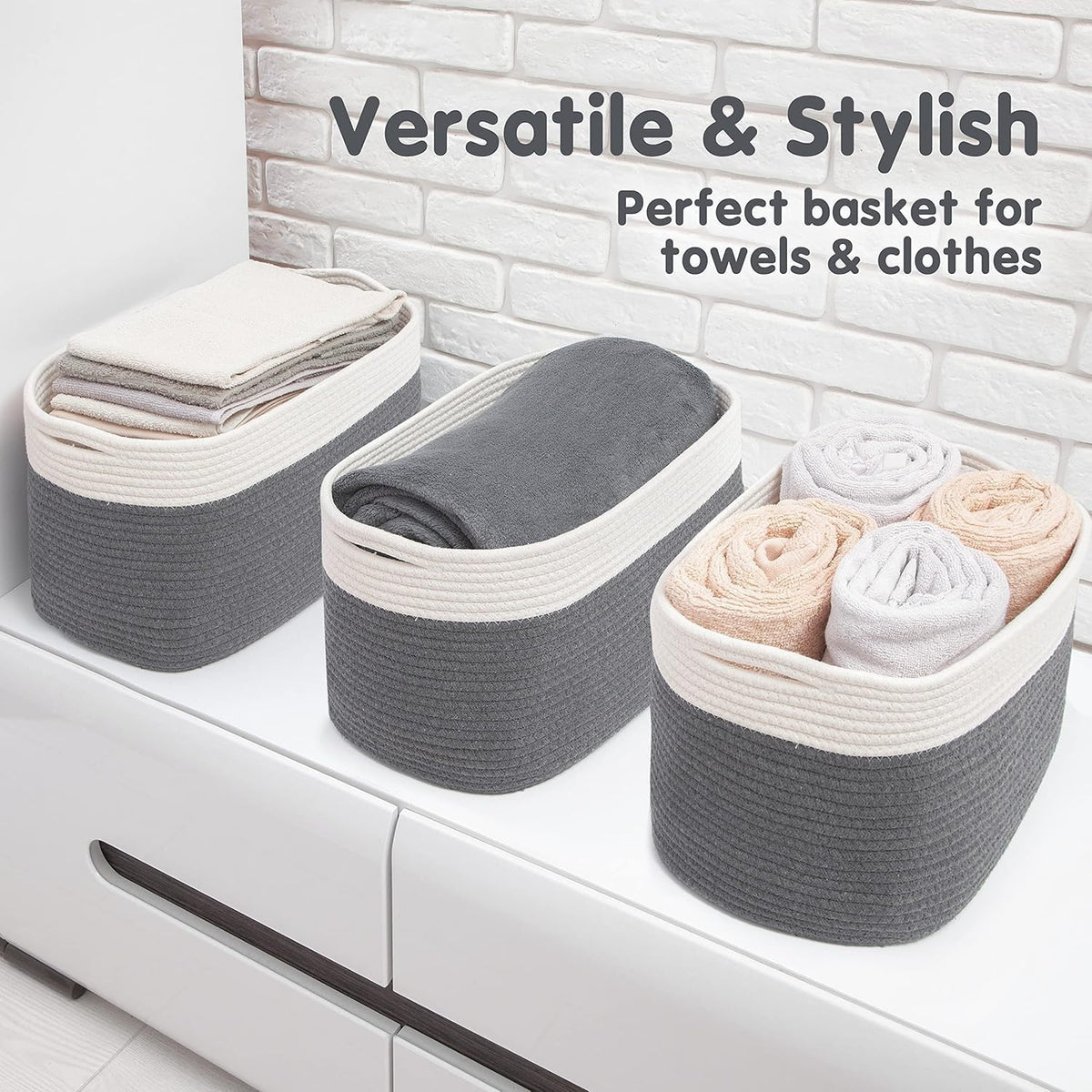 CHAT BLANC Cotton Rope Baskets for Organizing | Storage Baskets for Shelves | Rope Basket for