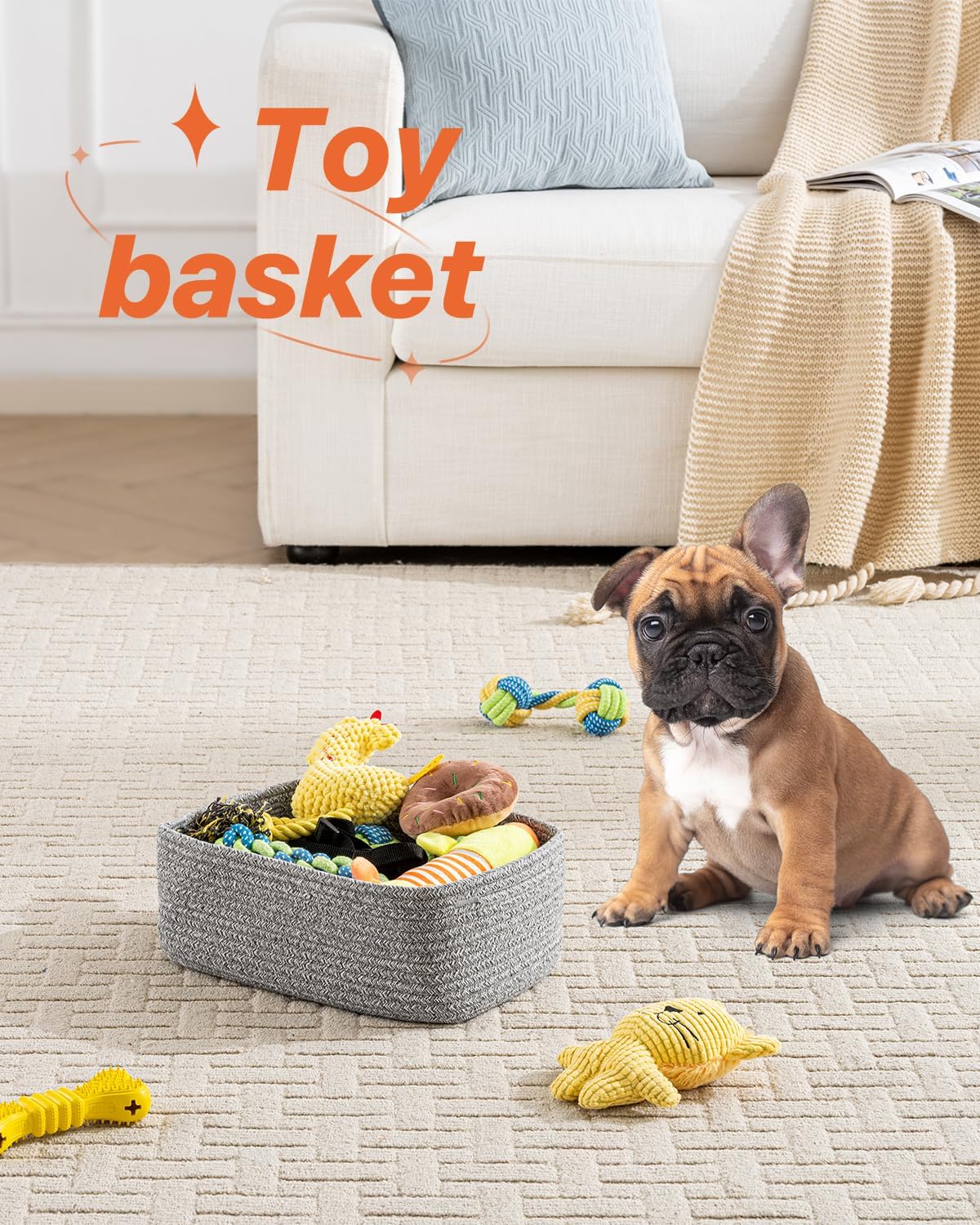 Small Woven Basket, 12 x 8 x 4.5 Inches, Storage Basket for Organizing, Cute Small Rope Shelf