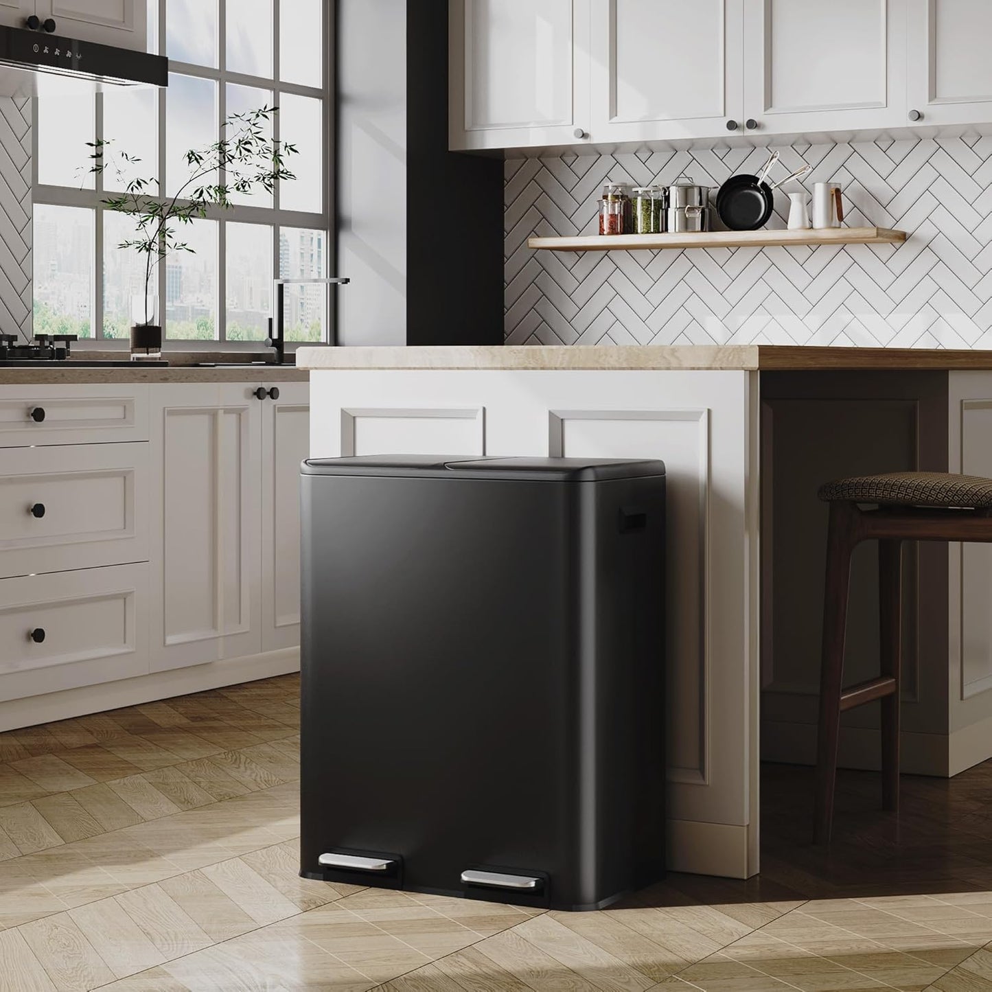 WLIVE Dual Trash Can, 2 x 8 Gallon (2 x 30 L), Step Trash Can with Lid with Inner Buckets, 2