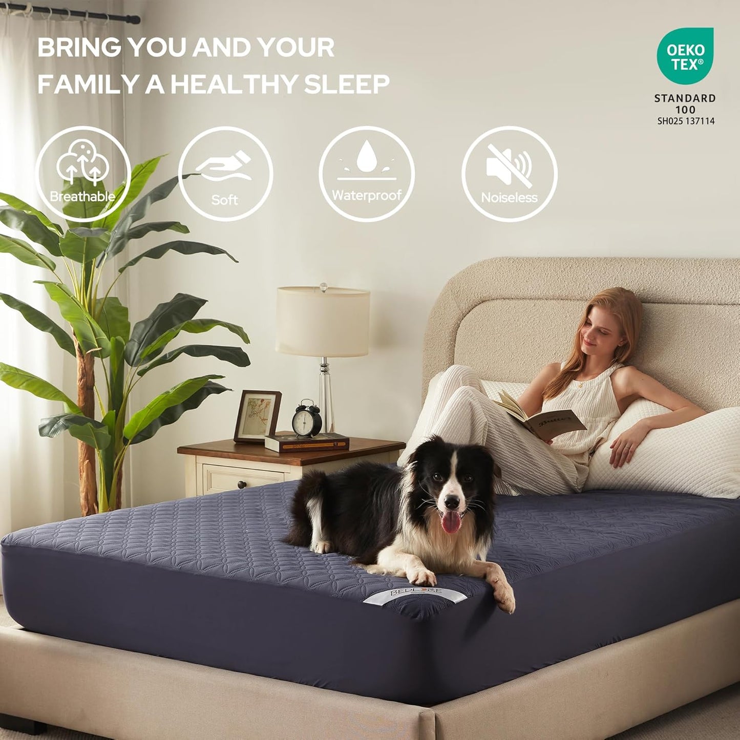 BEDLORE Waterproof Mattress Protector, Cal King Size Noiseless Mattress Pad with Deep Pocket 6"-18"