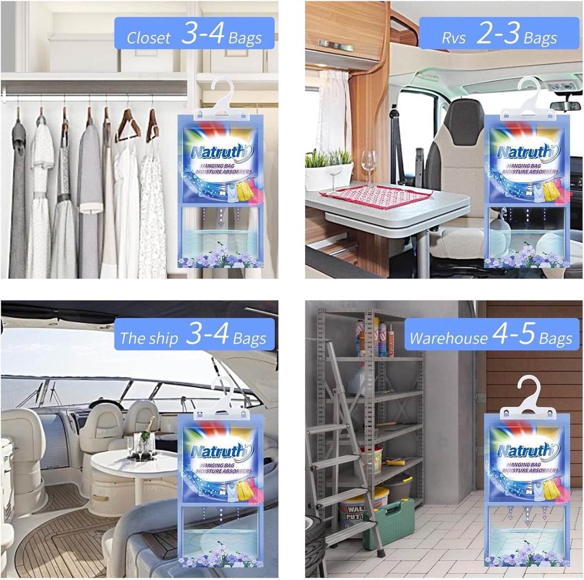 NATRUTH 12-PACK Moisture Absorber Bags With Fresh Linen,Desiccant Hanging Bag Use for Kitchen