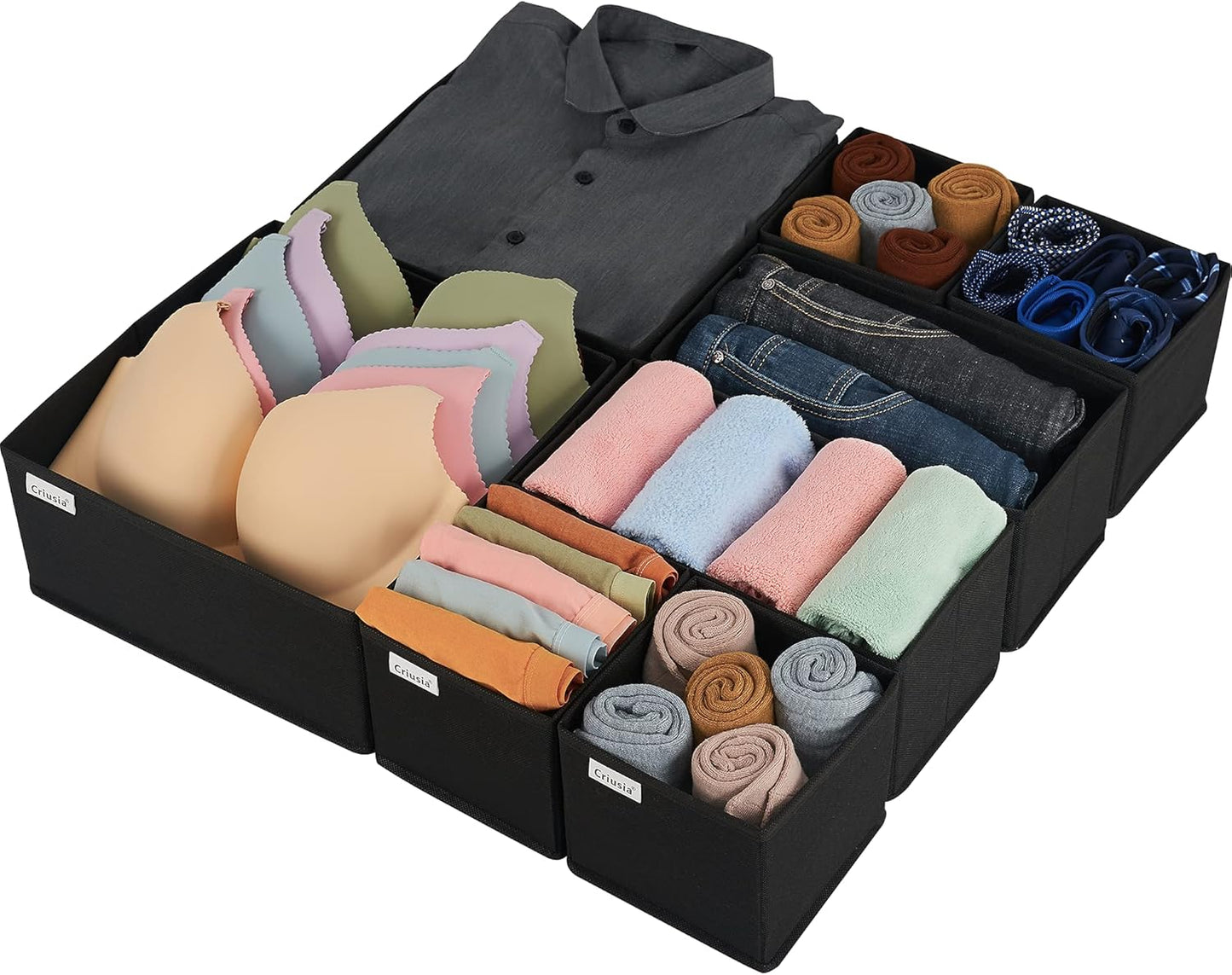 Criusia Drawer Organizer Clothes, 8 Pack Underwear Drawer Organizer, Foldable Cloth Storage Box