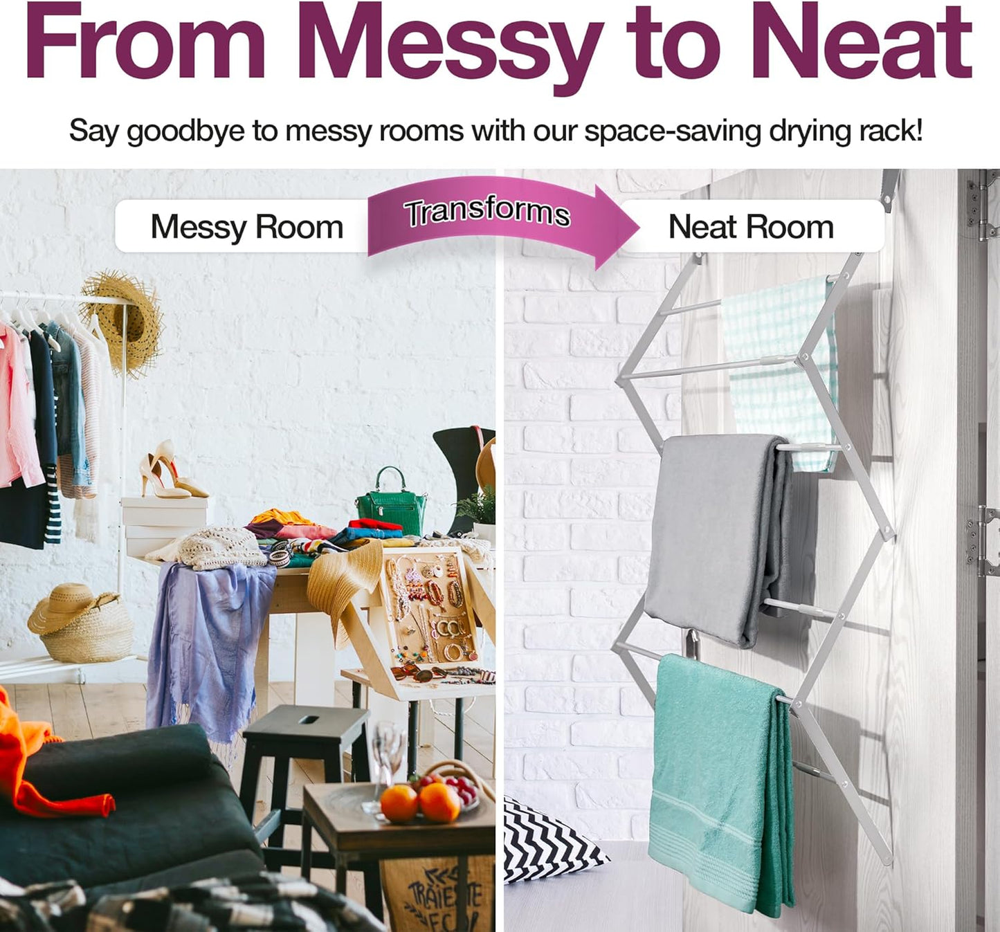 BLACK+DECKER Over The Door Expandable Telescopic Drying Rack, Clothes Organizer, Towel Hanger