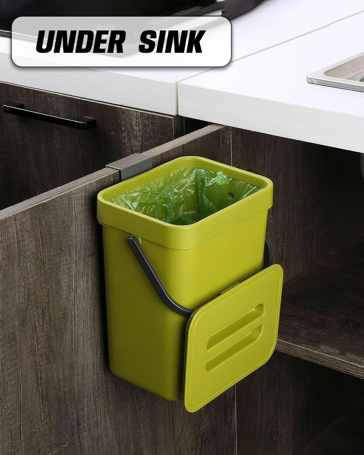 Compost Bin for Kitchen Countertop 5L/1.3 Gal Hanging Small Trash Can with Lid, Kichen Under Sink