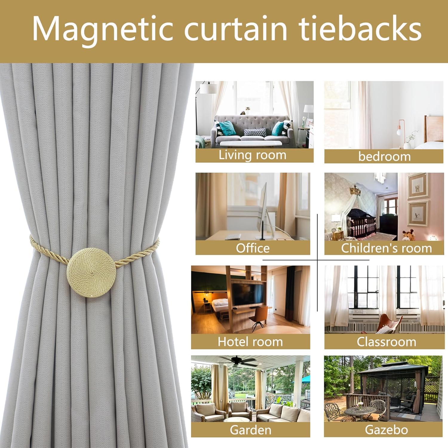Magnetic Curtain Tiebacks - 12mm Magnetic Tie Backs for Curtains, Heavy Duty No Drill Curtain
