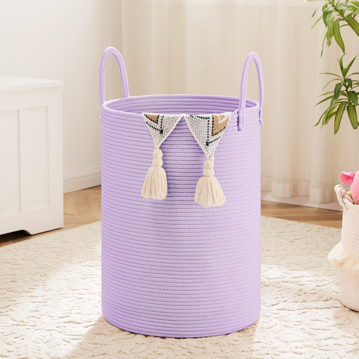 Laundry Basket,Woven Cotton Rope Laundry Hamper,40L for Decorative Storage of Dirty Clothes,Toys