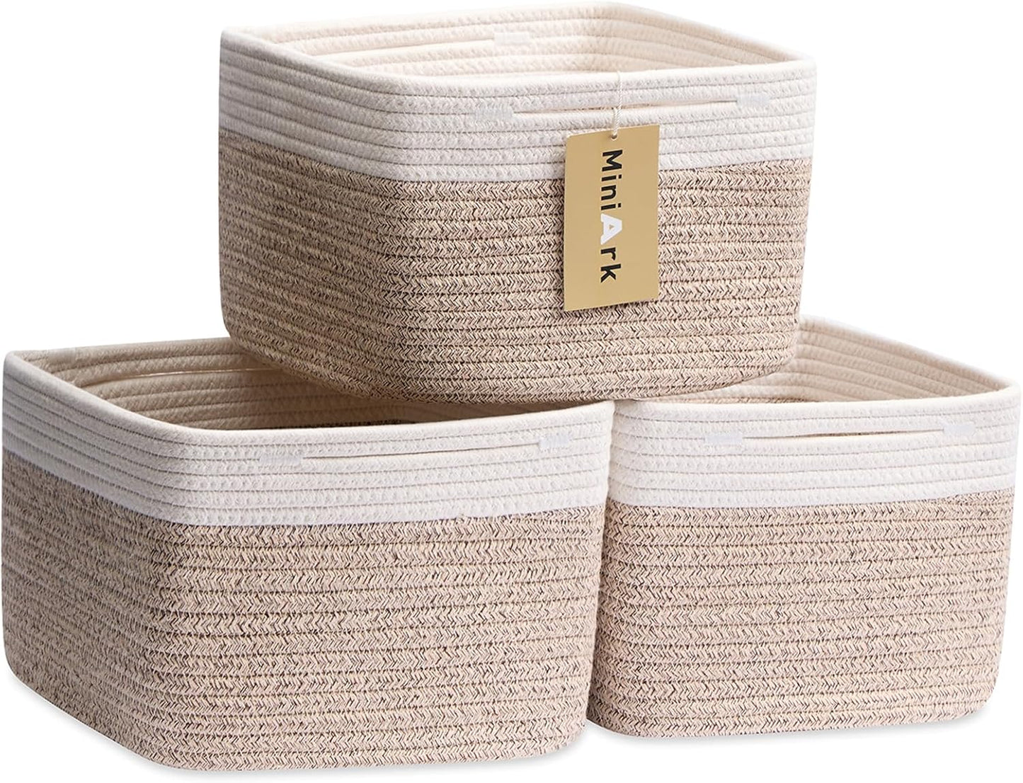 Small Organizing Baskets for Cubes Shelf, 9.7x9.7x7.1 Inch Rope Woven Storage Bins for Nursery
