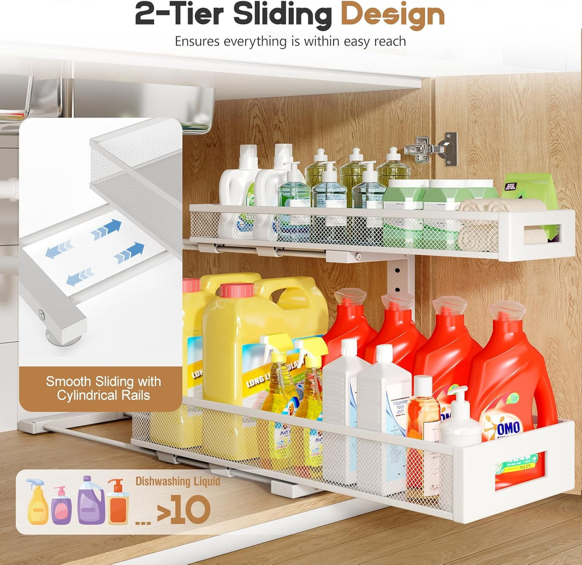 2 Pack 20.47IN Depth Under Sink Storage Organizer, Large 2-Tier Elegant Mesh Pull Out Shelf for