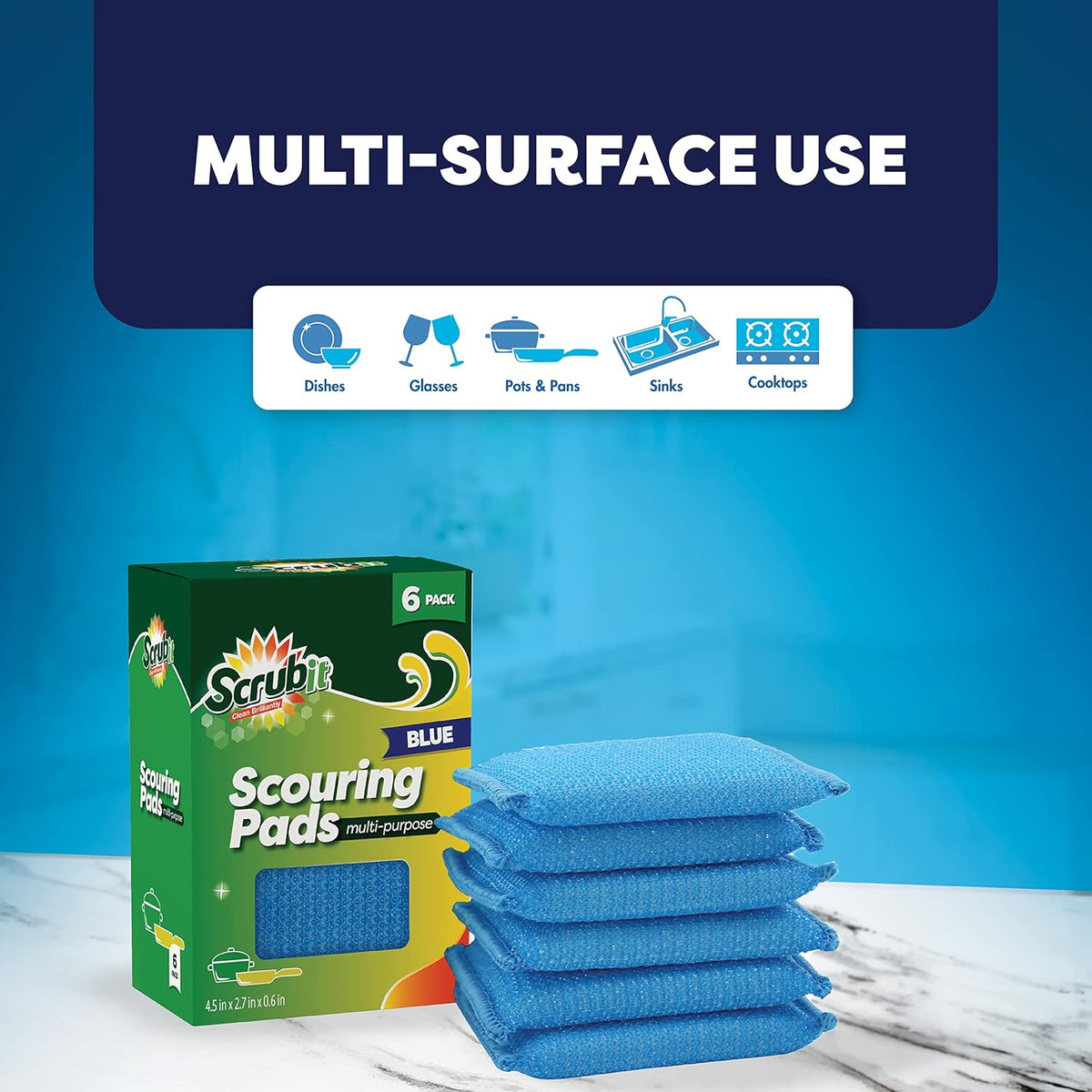 SCRUBIT Multi-Purpose Scouring Pad - Non-Scratch Cleaning Sponges for Pots, Pans, Dishes, Utensils