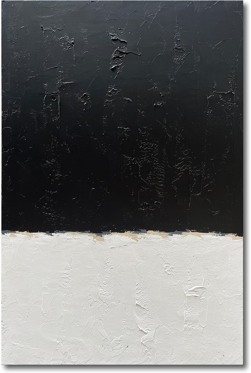 NANKAI Hand-Painted Black and White Wall Art, Minimalist Abstract Painting, Large Oil on Canvas