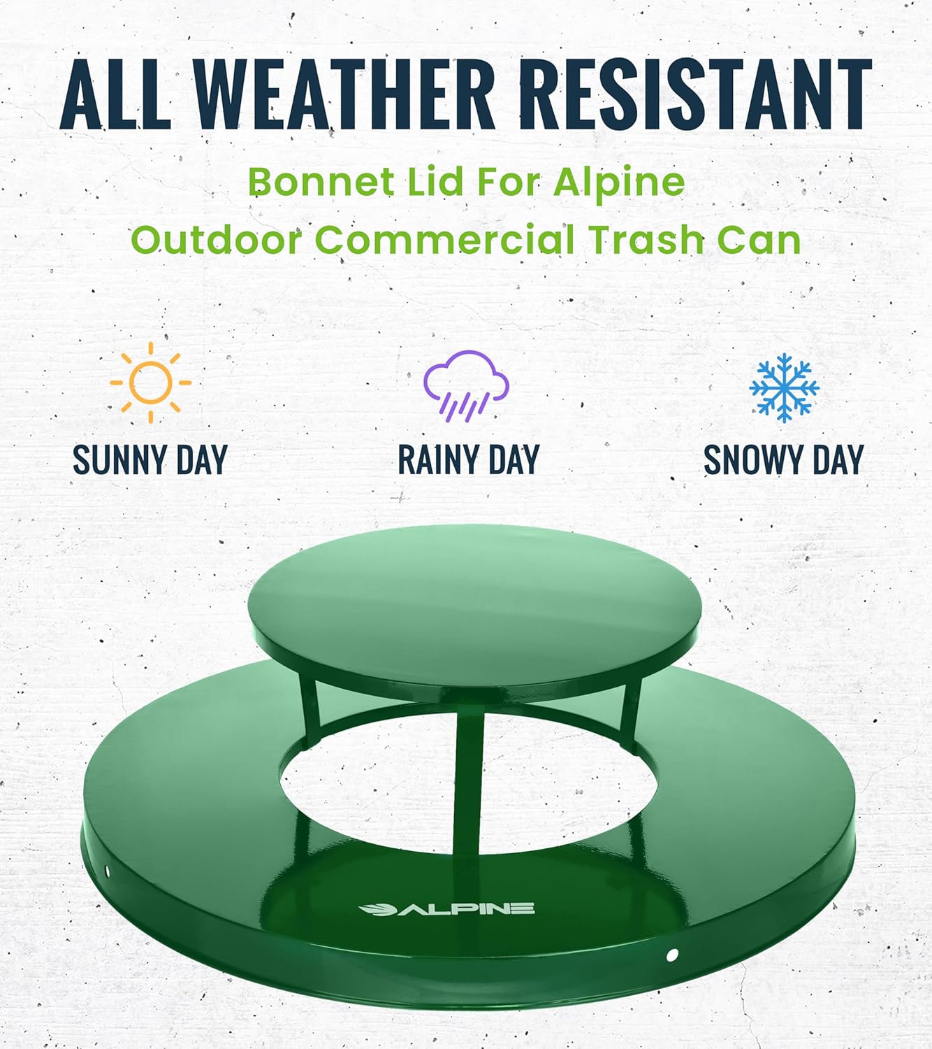 Alpine Industries Outdoor Metal Waste Receptacle Rain Bonnet Lid - Heavy Duty Trash Can