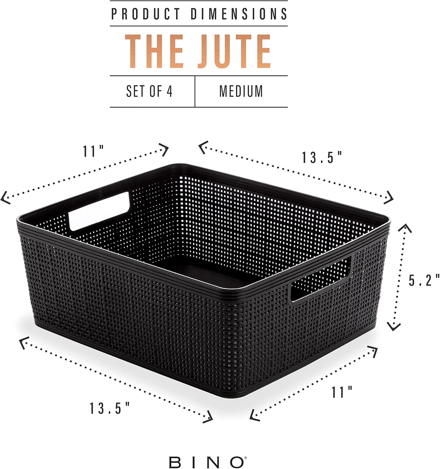 BINO | Woven Plastic Basket | Medium (Black), 4-Pack | THE JUTE COLLECTION | Home Organization