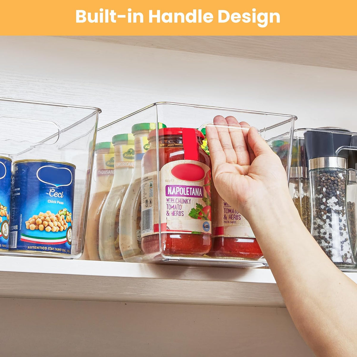 YIHONG Clear Plastic Storage Bins, 8 Pack Pantry Organizer Bins with Handle for Kitchen