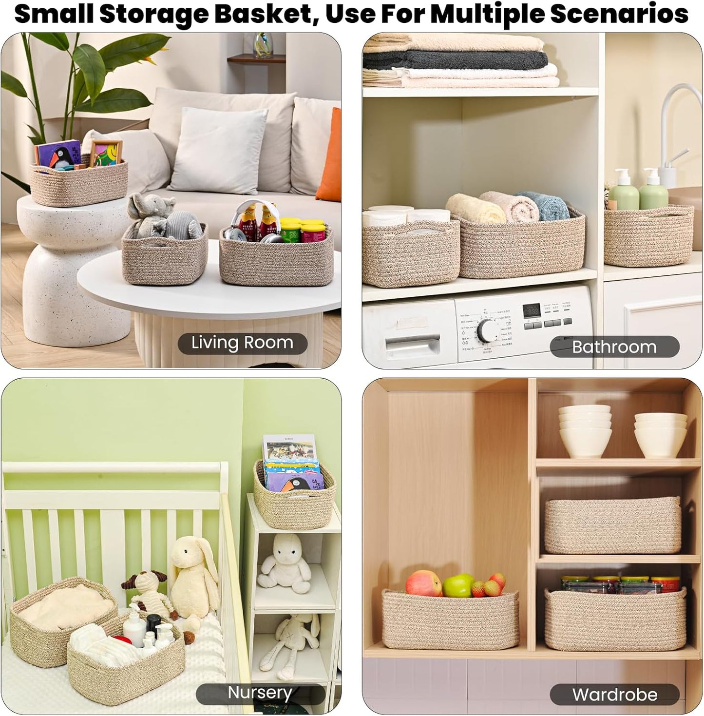 Small Baskets for Organizing, Woven Storage Baskets for Shelves, Small Rope Basket for Storage