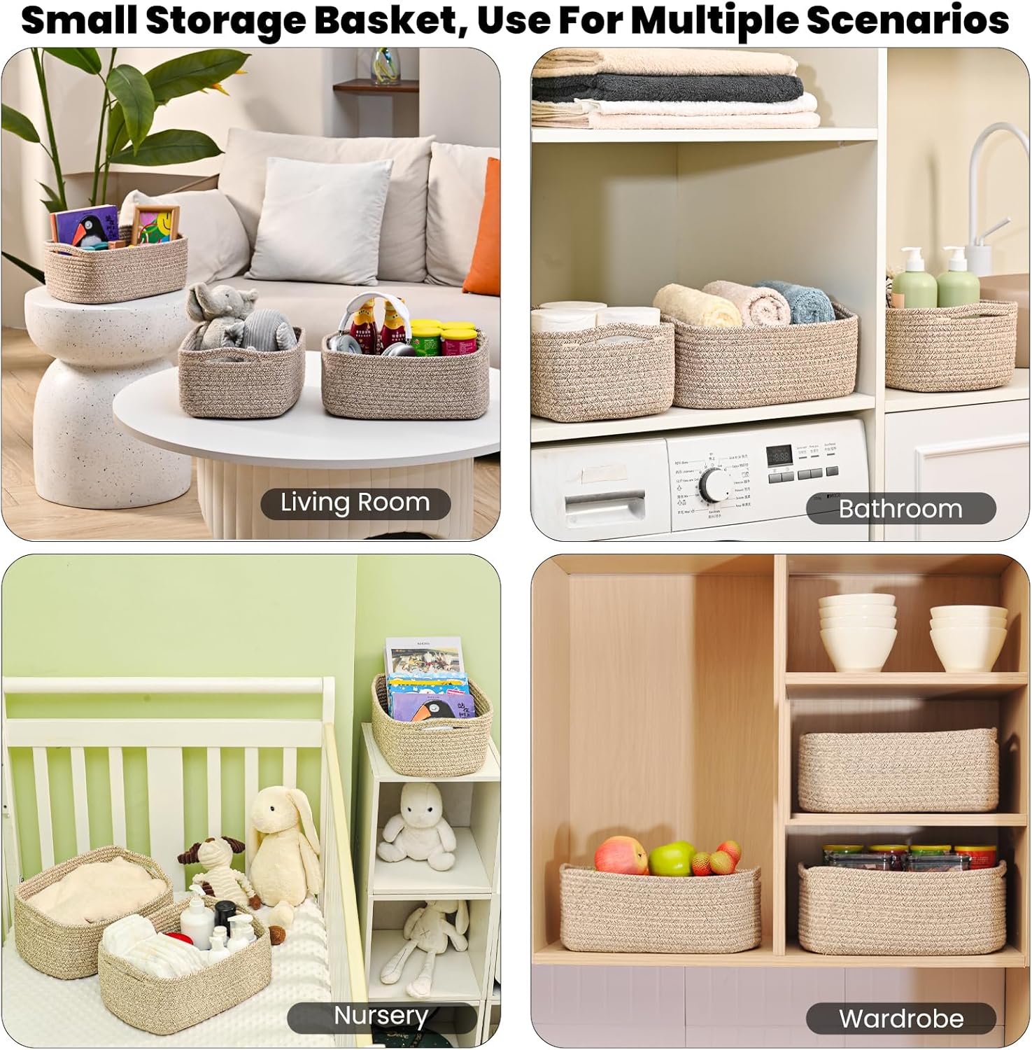 Small Baskets for Organizing, Woven Storage Baskets for Shelves, Small Rope Basket for Storage