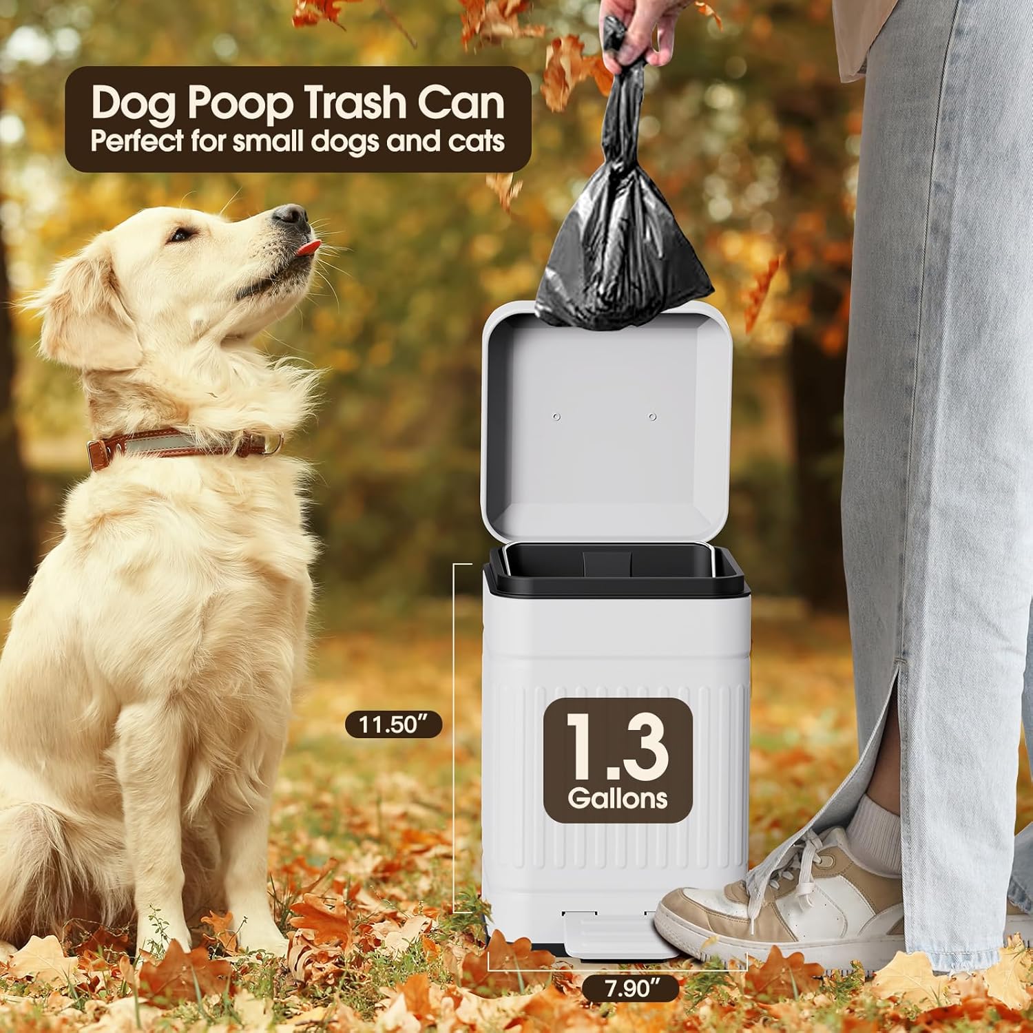 CEROELDA Small Trash Can with Lid-5L/1.3 Gal, Stainless Steel Outdoor Dog Poop Garbage