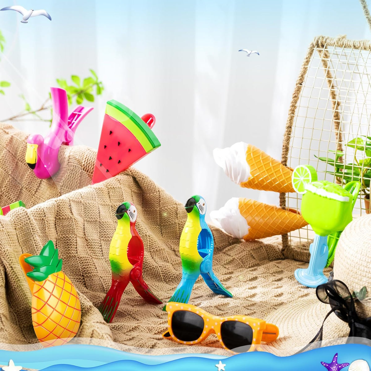 Rtteri 16 Pcs Beach Towel Clips for Beach Chairs Cute Towel Holder Cruise Clothes Pins for Lounge