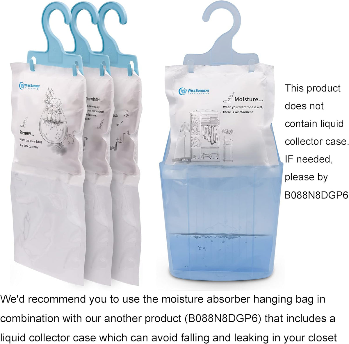 12 Pack (7 oz. ea.) Moisture Absorber Refill Hanging Bags, Moisture Absorber Packets with Reusable