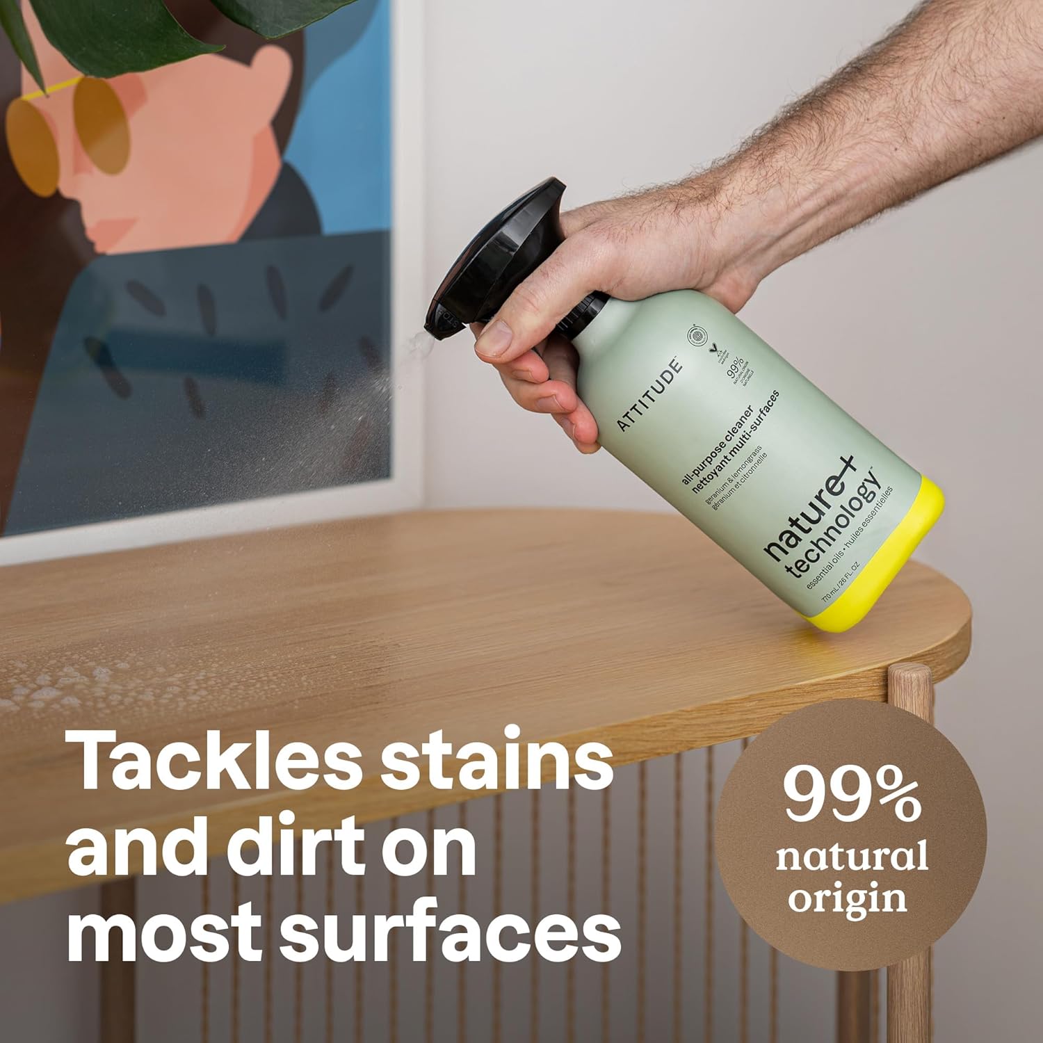 ATTITUDE All-Purpose Cleaner Spray, Natural Origin Ingredients, EWG Verified, Ammonia-Free, Removes